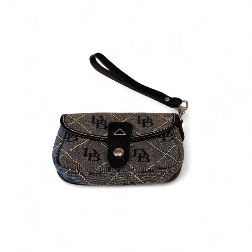 Dooney & Bourke Vintage Y2K Signature DB Monogram Flap Wristlet - Navy Blue/Gray